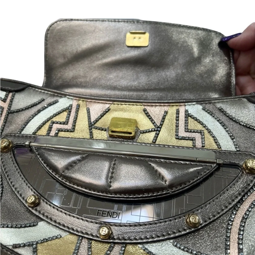 FENDI VANITY BAG METALLIC GOAT LEATHER & SWAROVSKI CRYSTALS - ART DECO DESIGN - Picture 4 of 16